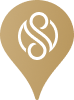 Stylized map pin with elegant logo design